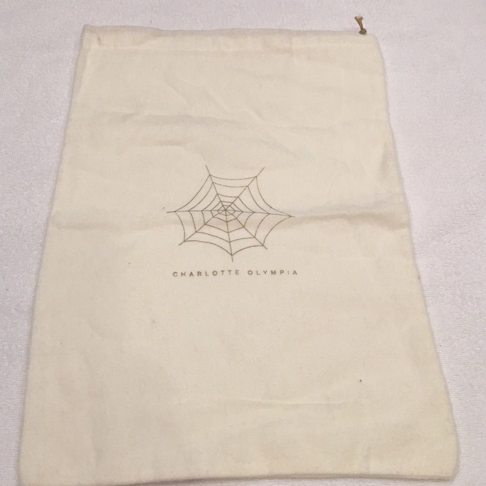 Charlotte Olympia beige bag gold logo dust bag 10.5” X 15.